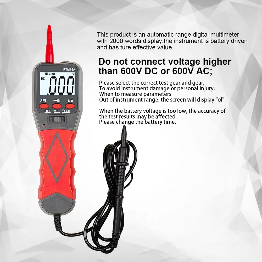 

PTM16A Pen Type Multifunctional Digital Voltmeter Portable Multimeter Instrumentation Power Tools Machine Manual