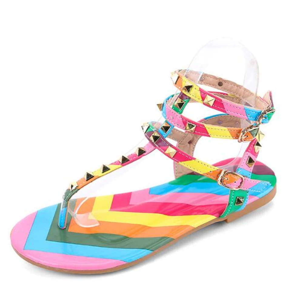 Женские шлепанцы женские сандалии с открытым носком радужной расцветки