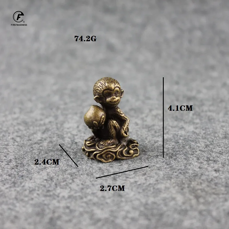 Винтажная медная обезьяна Персиковое настольное украшение Твердые Латунные фигурки животных обезьяны