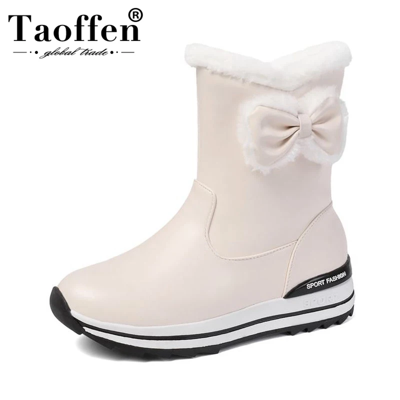 Taoffen/новые женские зимние ботинки на толстой подошве теплые плюшевые ботильоны