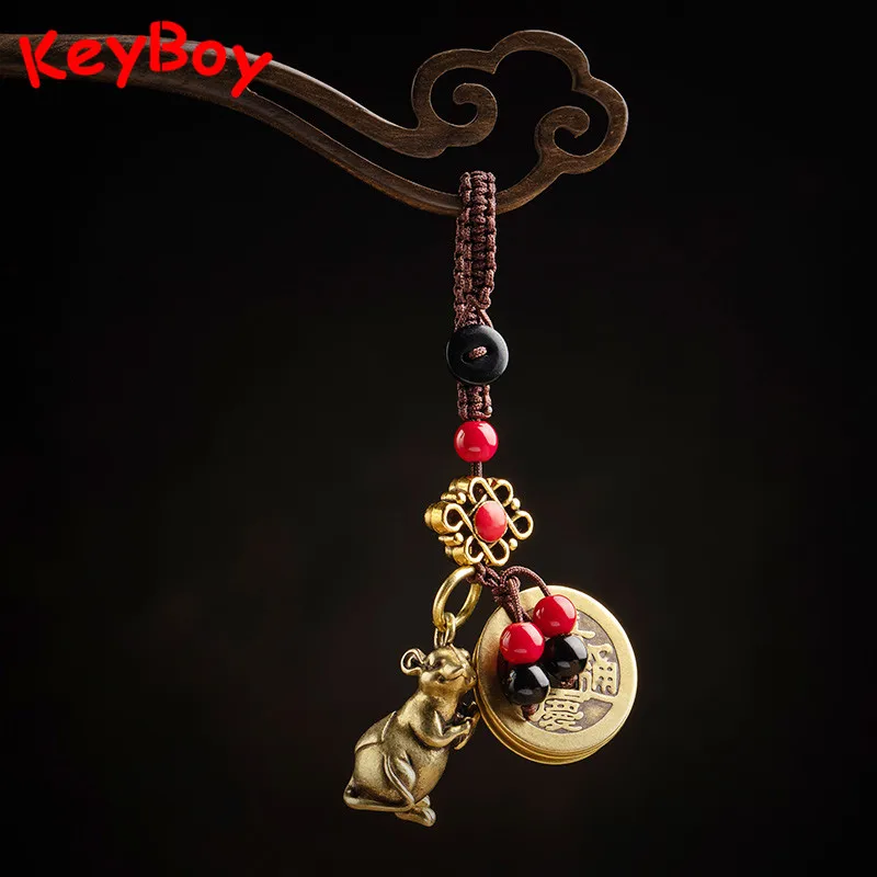 Винтажный латунный подвесной брелок для ключей с крысой благословением ручная