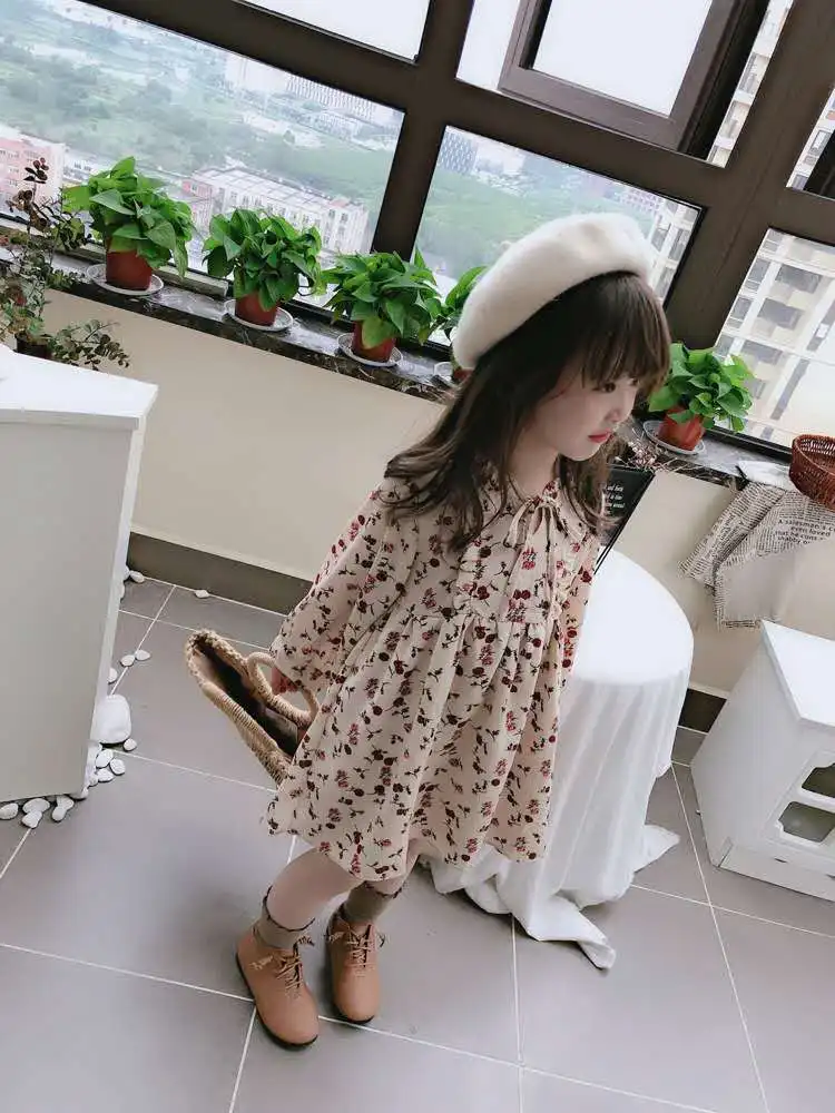 2020 spring and autumn new girl baby idyllic lace stand collar dress children rose print |