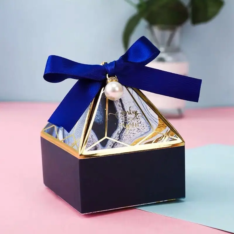 

50pcs New Paper Gift Box Gem Tower Candy Box with Ribbon Bead Wedding Favor Decoration Baby Shower Packaging Event & Party Suppl