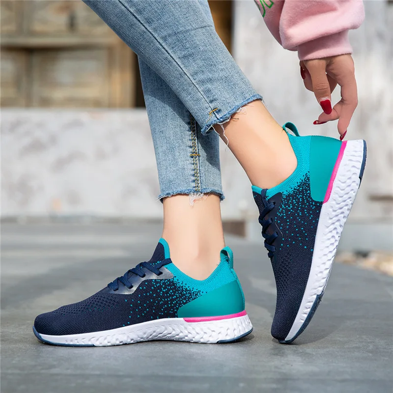 Модные женские легкие кроссовки; Обувь для бега; Спортивная обувь для улицы; Дышащая удобная прогулочная обувь для бега на шнуровке