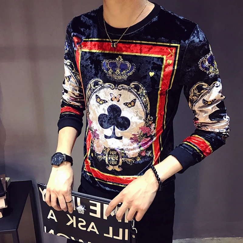 Мужская облегающая Вельветовая футболка с длинными рукавами и круглым вырезом