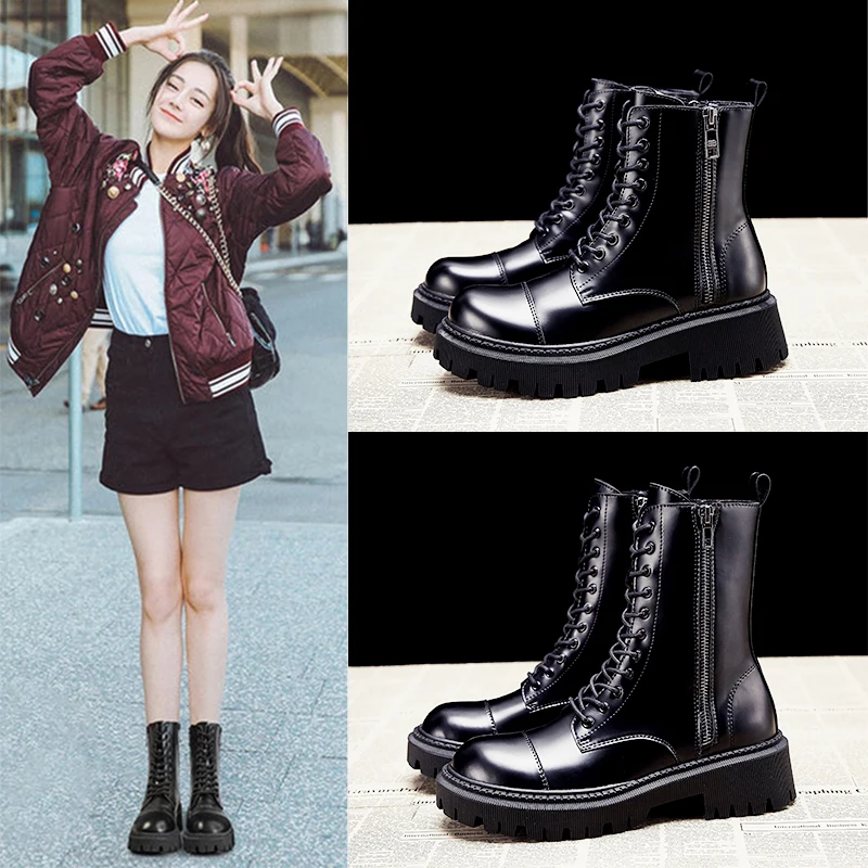 

White Mid-Calf Boots Shoes Boots-Women Round Toe Winter Footwear Luxury Designer Low Mid Calf Autumn Lolita Ladies Rubber