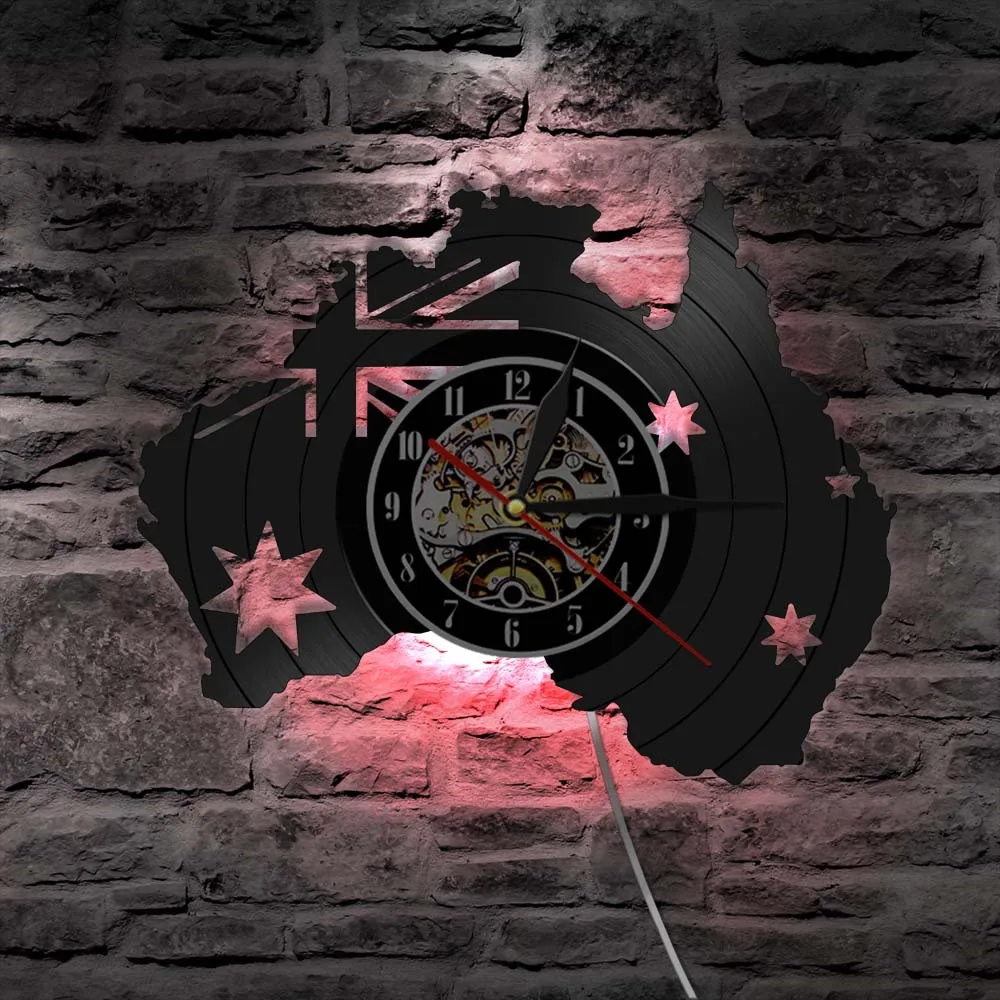 

Australian Flag Vinyl Record Hanging Clock Patriotic Hanging Clock Art Australia Country Map Decorative Clock