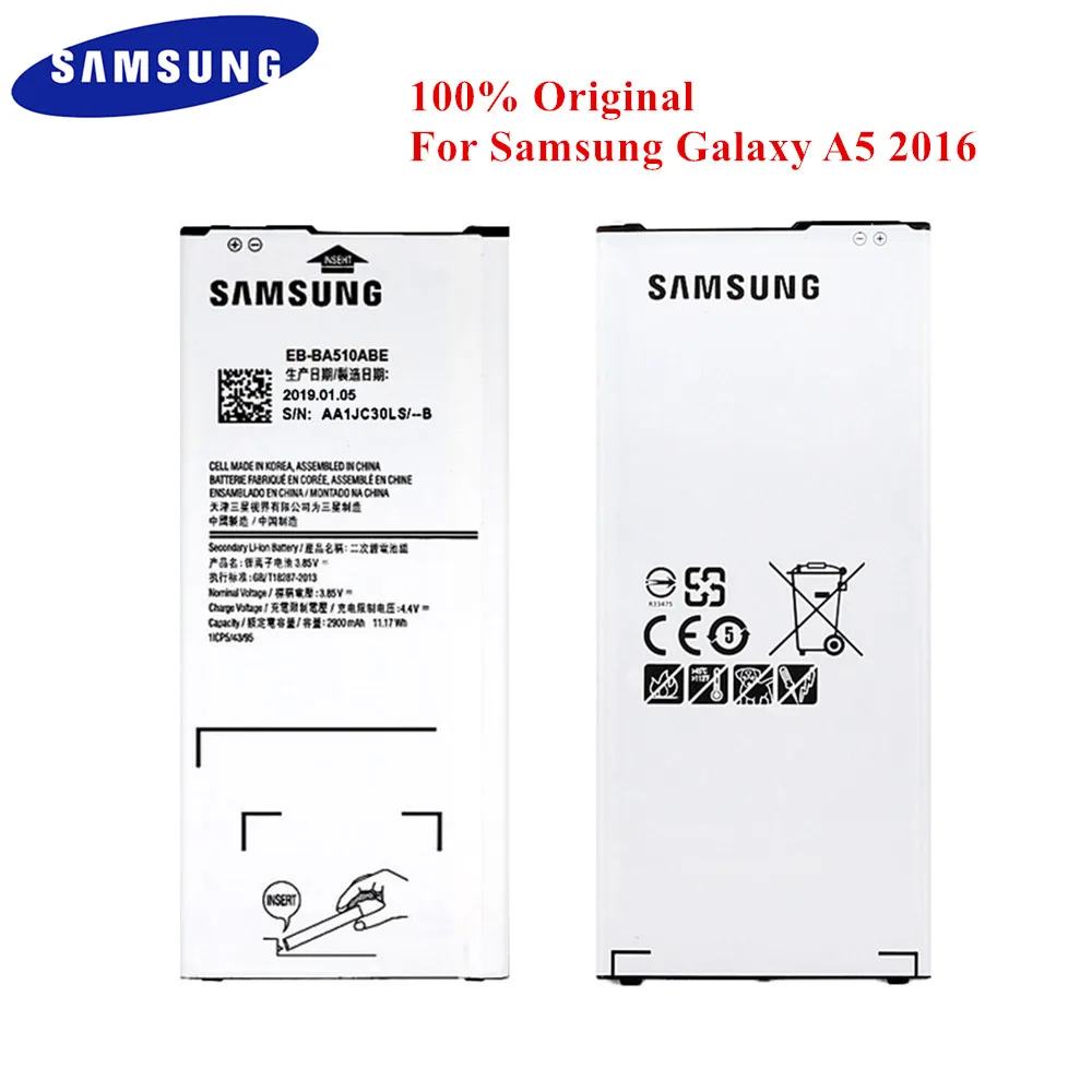 100% Оригинальный аккумулятор для Samsung Galaxy A5 2016 A510 EB BA510ABE A5100 A510M A510Y A510FD A5108 A510S A510K 2900