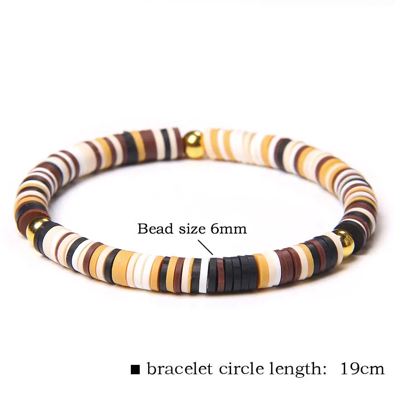 

Polymer Clay Bracelet Women Boho Handmade Multi Color Soft Plasticine Pottery Gold Beads Charm Bracelet Men Summer Beach Jewelry