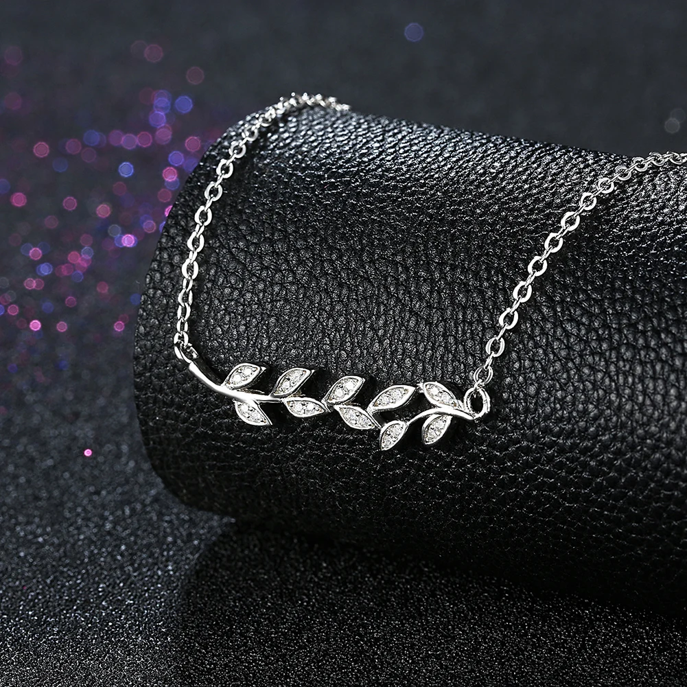 

SILVERHOO 925 Sterling Silver Simple Olive Branch Plant Pendant Necklaces For Women Trendy Cubic Zirconia Necklace Jewelry Best