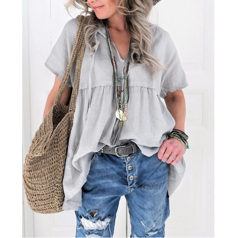 Женская Базовая футболка с коротким рукавом 2019 Повседневная v-образным вырезом и