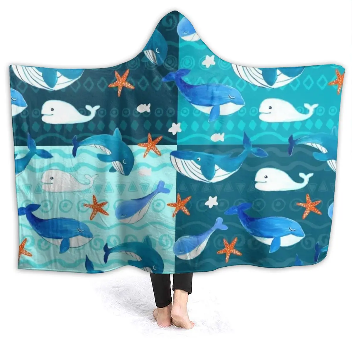

Носимые Мультяшные меховые одеяла с капюшоном Мультяшные киты милое одеяло для кровати Коралловое бархатное теплое зимнее одеяло