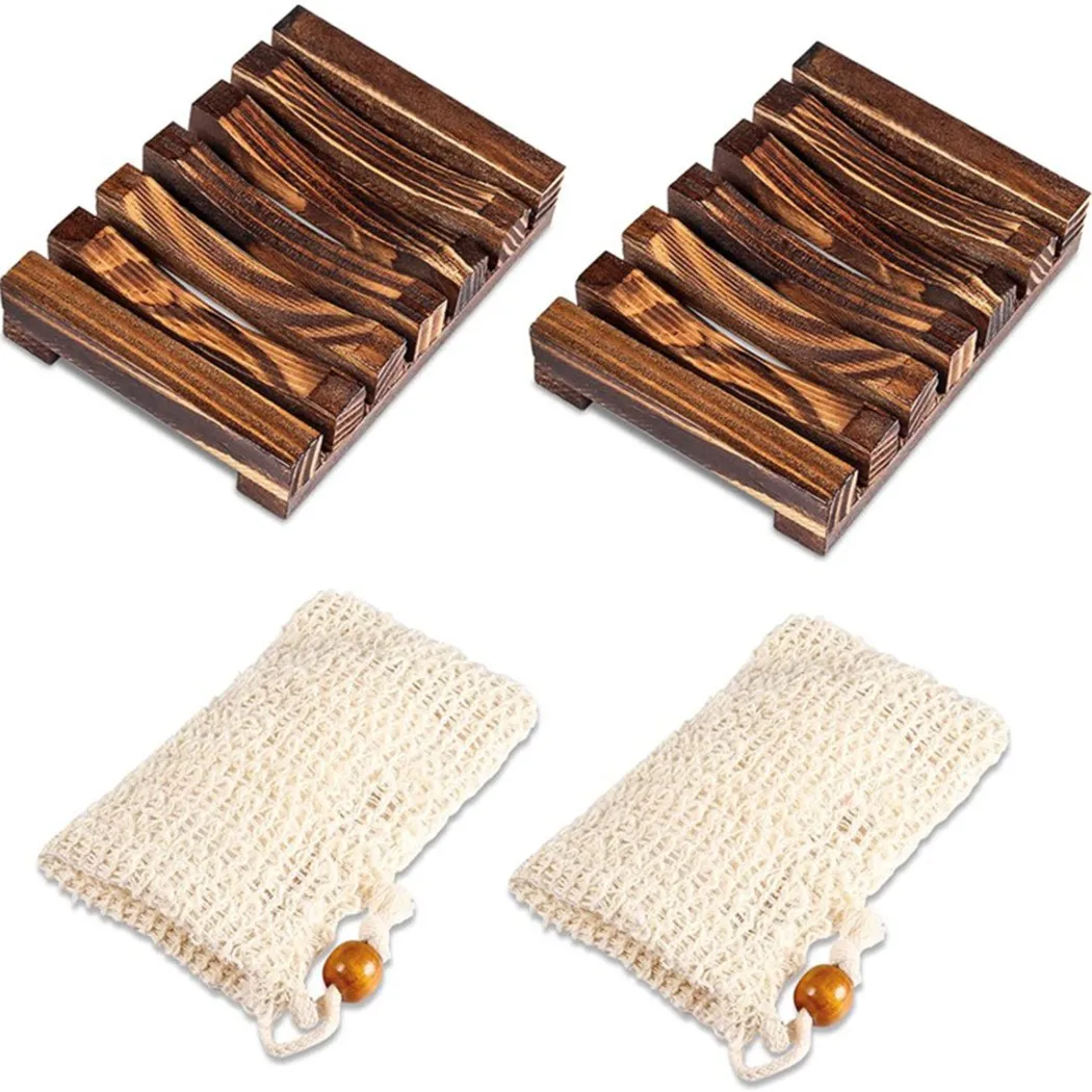 

4 Pcs Soap Bags Soap Dishes Natural Handmade Wooden Soap Holders Bathroom Kitchen Simple Soap Holder Bamboo Wooden Holder