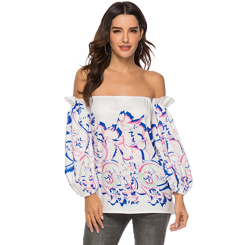 Женские блузки с открытыми плечами и принтом пикантные топы открытой спиной