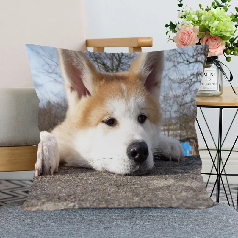 

Custom Akita Dog Decorative Pillowcase Square Zippered Fabric Pillow Cover 35X35,40x40,(One Side)