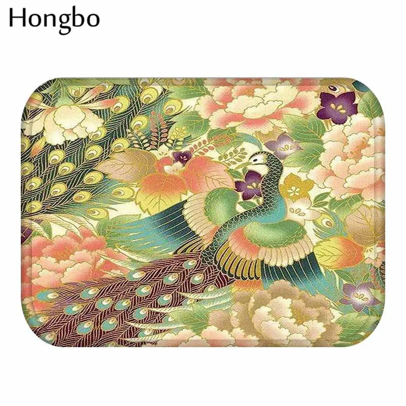 Hongbo Противоскользящий ковер с изображением павлина и цветов дверной коврик