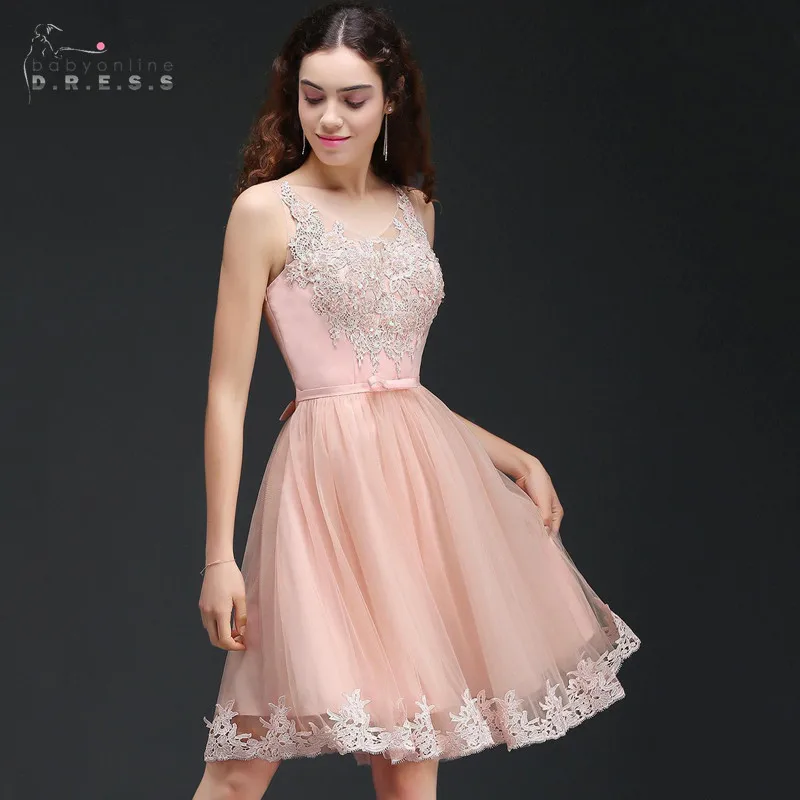 Вечернее Платья 2019 До Колена Распродажа розовые короткие кружевные коктейльные