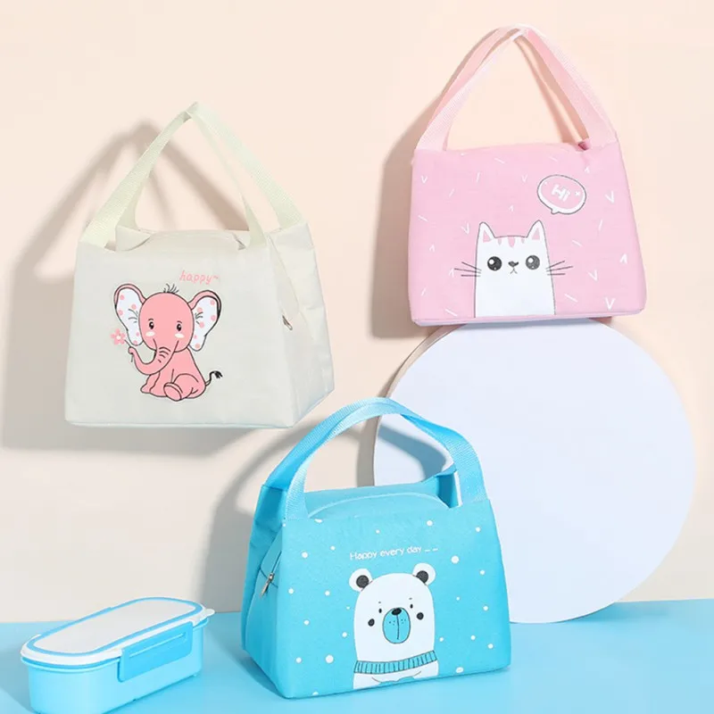 

Cute Insulated Lunch Bag Functional Pattern Refrigerated Lunch Box Portable Waterproof Canvas Lunch Bag For Picnic Travel