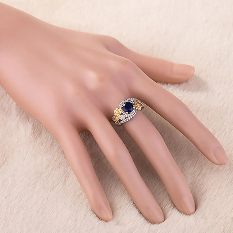 Royal Blue Rings Silver-Color Elegant Big Stone Ring with Paved cz Jewelry for Women Party and Wedding Desig sapphire ring | Украшения и