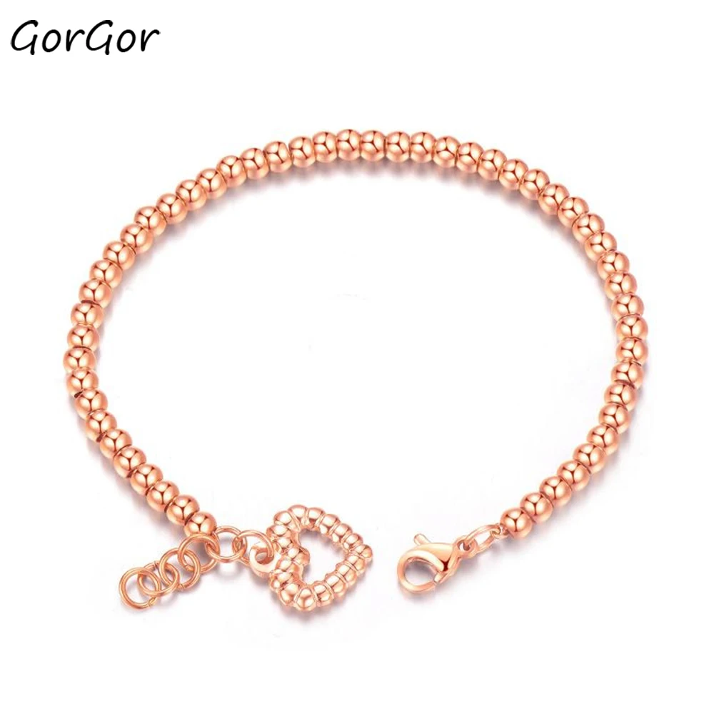 

GorGor New Arrivals Fashion Round Bead Heart-shaped Rose Gold-plated Titanium Steel Simple Bracelet for Fashion Women 836