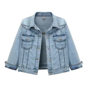 Новинка лета 2019, приталенная короткая женская куртка с рукавом 34, тонкая Студенческая джинсовая куртка