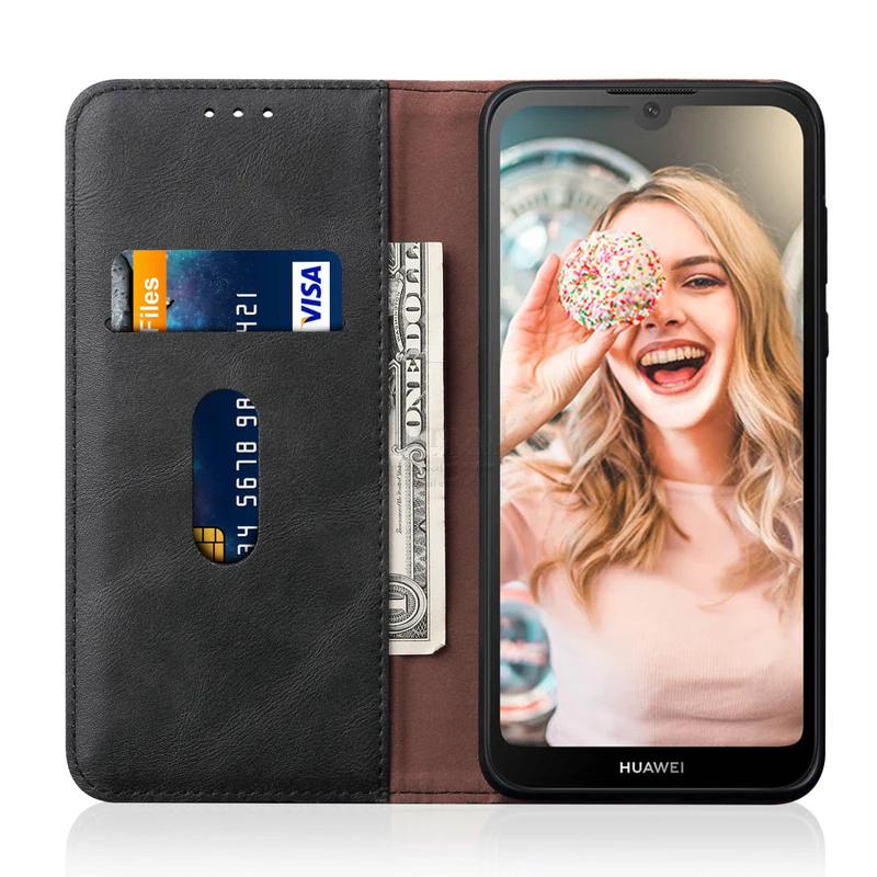 Роскошный кожаный флип чехол в стиле ретро для Huawei Y5 2019 Y5P кошелек с подставкой