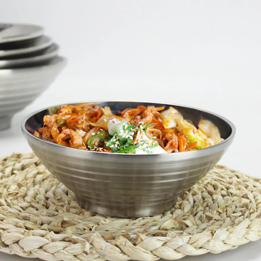 Нержавеющая сталь Ramen лапша суп паста чаша двойная стена изолированный салат