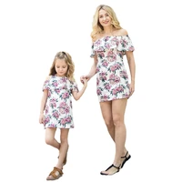 family matching clothes summer mother daughter dresses girls women fashion off shoulder bodysuit sundress floral outfits t0035