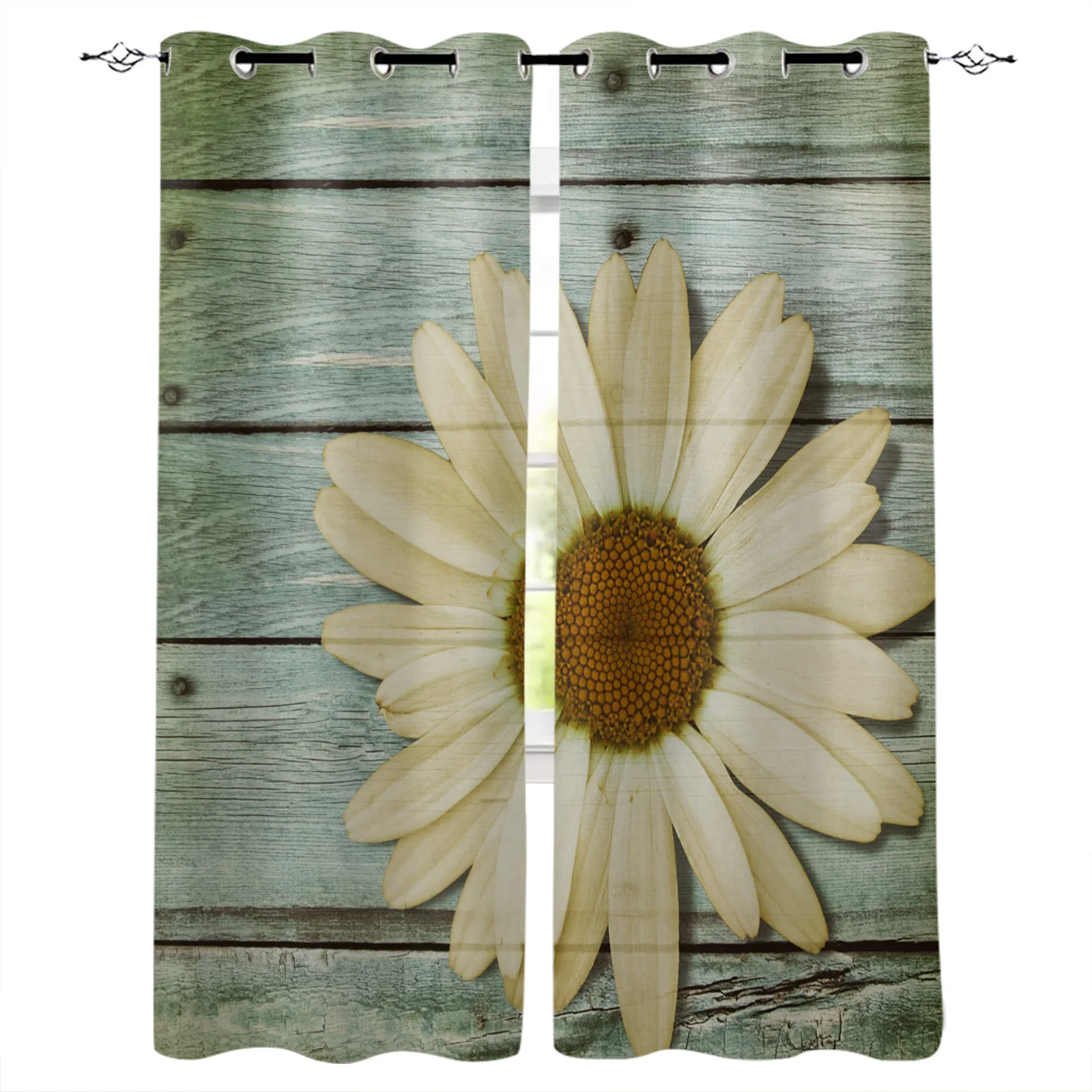 

Винтажные шторы с маргариткой и текстурой древесины для гостиной, спальни, шторы для окна, готовые занавески, кухонные шторы