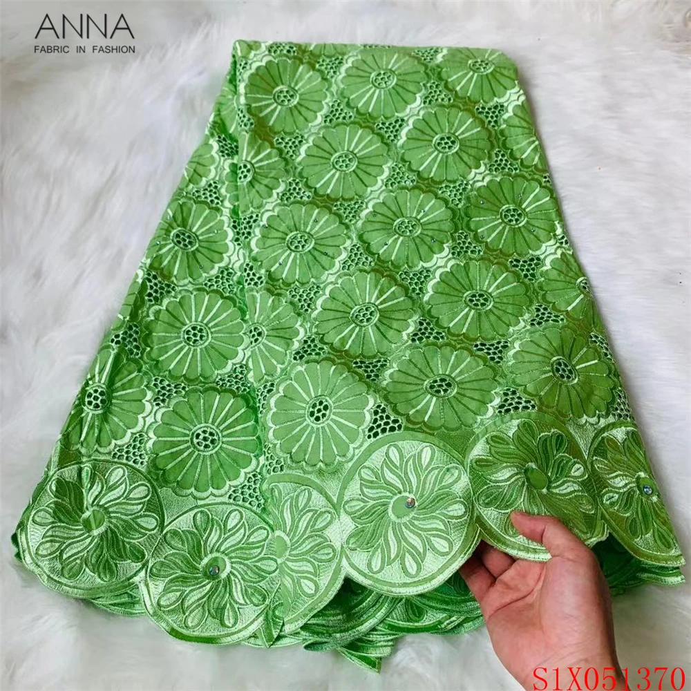 

Anna newest embroidery with stones swiss lace fabric 100% cotton fabrics match rhinestones 5 yards 2021 dry laces french voile