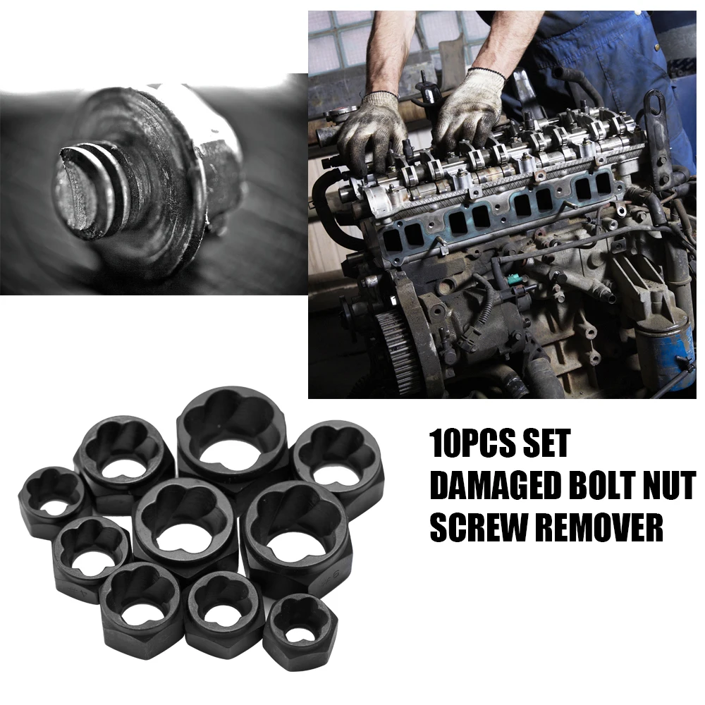 

10pcs Damaged Bolt Nut Screw Remover Tool Kit Damaged Bolt Removal Set Damaged Bolt Nut Screw Removal Socket