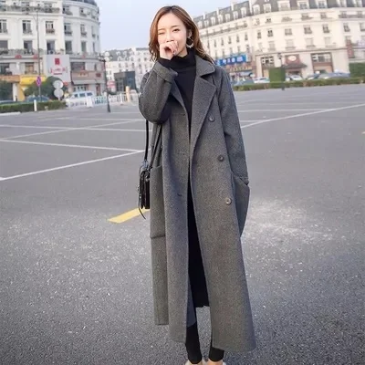 

Woolen Coat Women's Mid-Length 2022 Autumn And Winter New Hepburn Popular Loose Overknee Gray Thickened Overcoat Fashionable