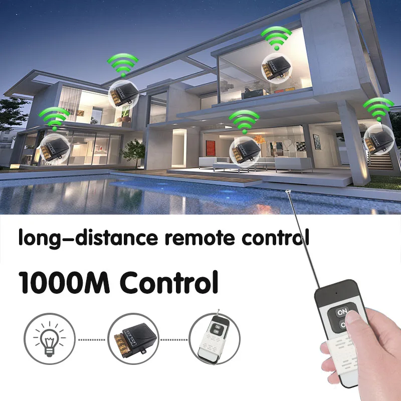 433Mhz Radio Frequency Remote Control Switch AC 220V 110V 30A Wireless Relay Receiver and Transmitter 1000 Meters Long Distance |