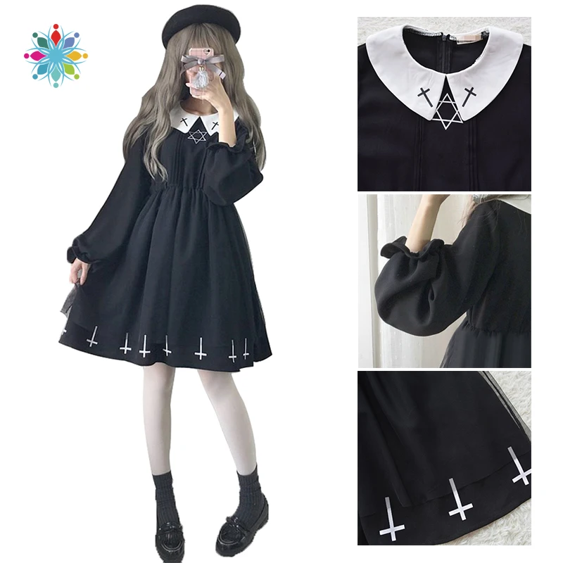

Hot Harajuku Street Fashion Cross Cosplay Female Dress Japanese Gothic Style Star Tulle Dress Lolita Cute Girl Dresses