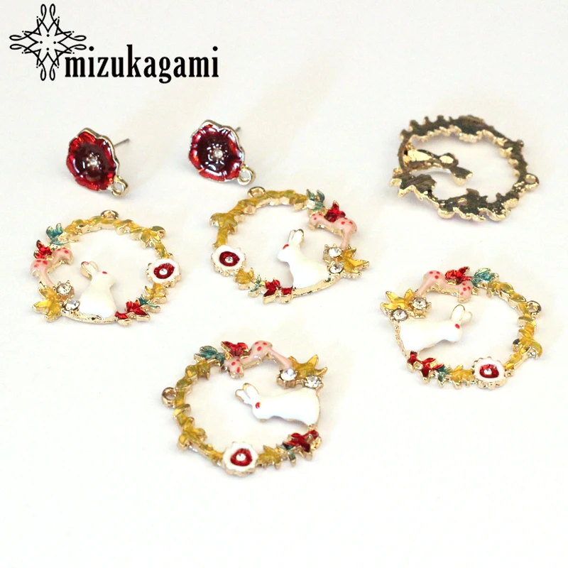 Цинковый сплав с изображением мультяшного кролика венок Эмаль Подвески 6 шт./лот