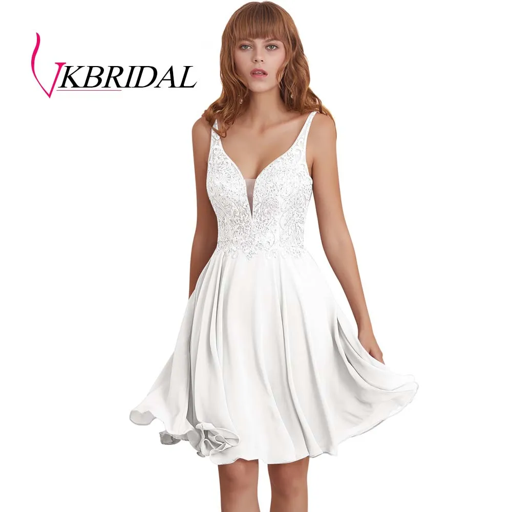 Белый VKBRIDAL сексуальные короткие платья для выпускного вечера с открытой спиной шифоновые аппликационные кружева с бисером милые платья для выпускного вечера - Цвет: Белый