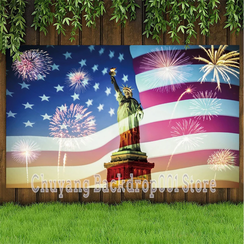 

Statue Of Liberty American Flag Photo Background Fireworks Celebration Cheers Party Backdrop Home Decor Vinyl Poster Cover