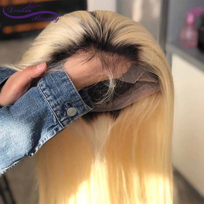 

Remy Brazillian Straight Lace Front Wig #1B/613 Ombre Blonde 180% Preplucked Lace Wig Human Hair Wigs For Women Dream Beauty