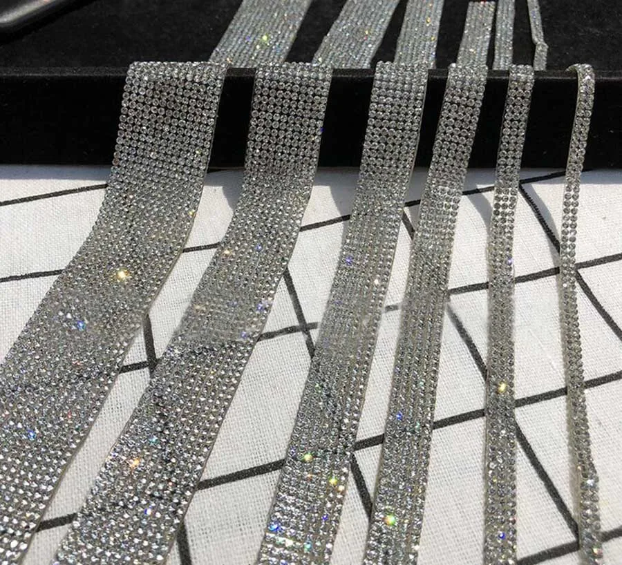 

5 Yard 4mm-25mm Width Self-adhesive Silver Crystal Rhinestones Beads Trim Lace Chain For Sewing Wedding Dress Shoes Bags DIY