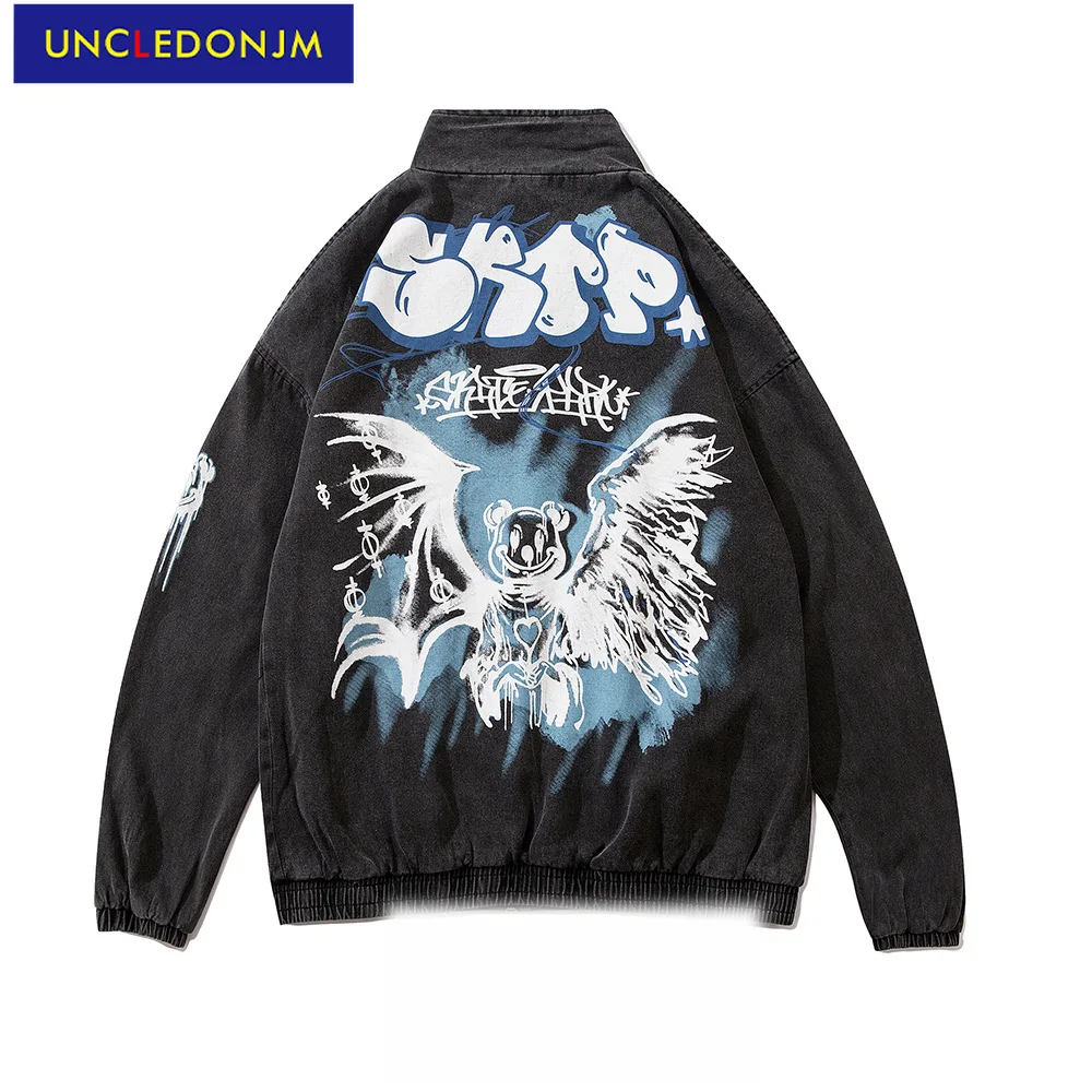 

UNCLEDONJ Graffiti jackets for men 2021AW mens fashion clothing trends jean jacket men Streetwear Vintage Outerwear & Coats 9138