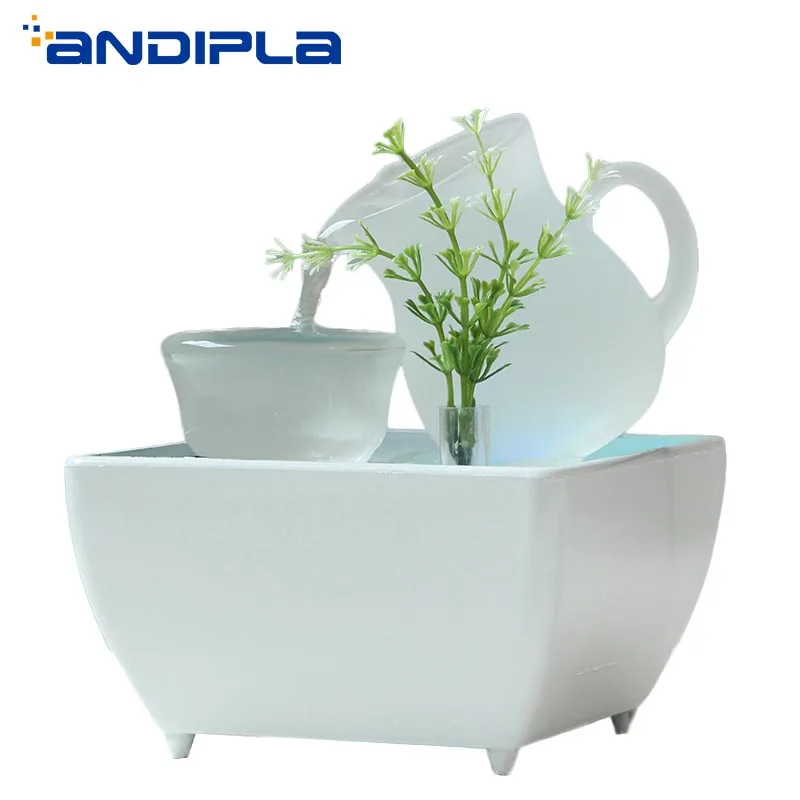 

110V/220V Nordic White Waterfall Ornaments Creative Home Living Room Office Feng Shui Lucky Water Fountain Air Humidifier Decor