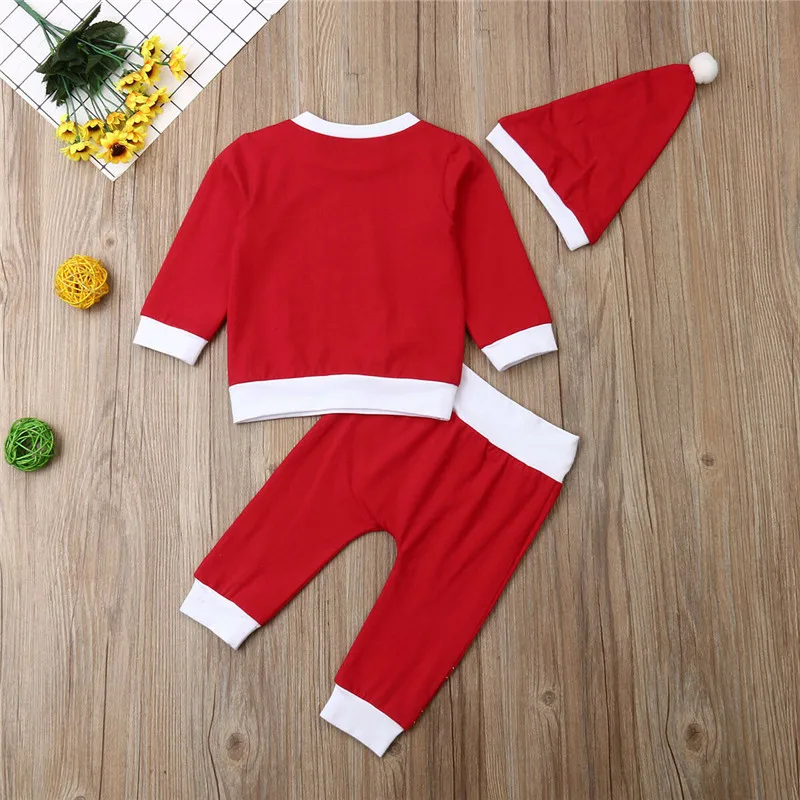 Fashion Kids Baby Boy Girls Christmas Clothes Letter Print Long Sleeve Romper Pants Hat New Year Warm Custume Outfit Sets