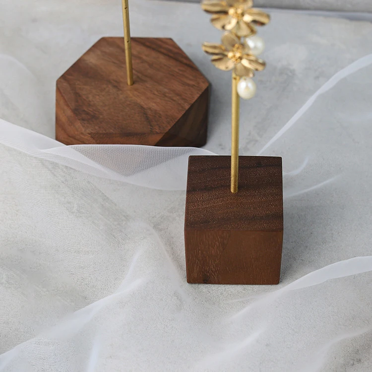 

2Pcs Simple Walnut Beech Wood Earring Display Stand Princess Jewelry Display Stand Earring Shooti Props B Small