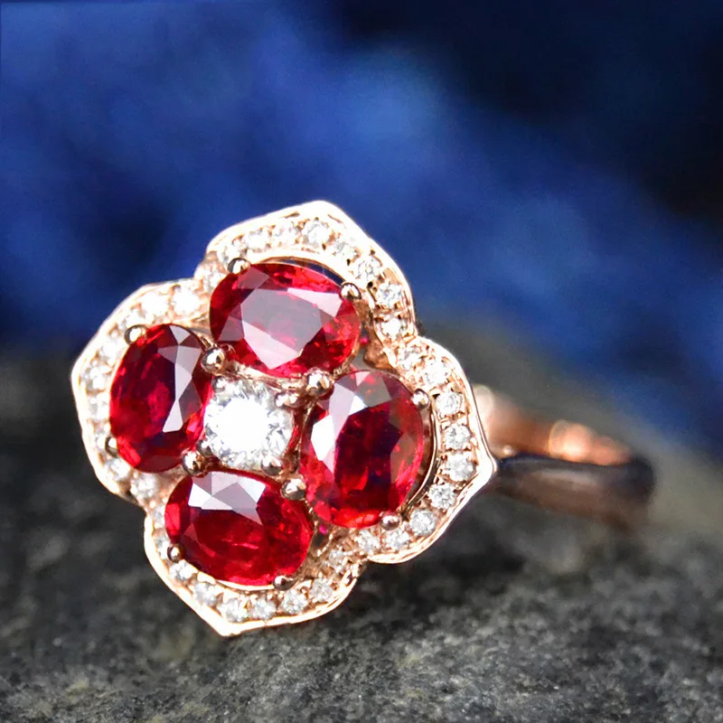 

Luxury Rose Gold Plated Red Gems Flower Ring Romantic Charming Crystal Zircon Wedding Ring Bridal Jewelry Valentine's Day Gifts