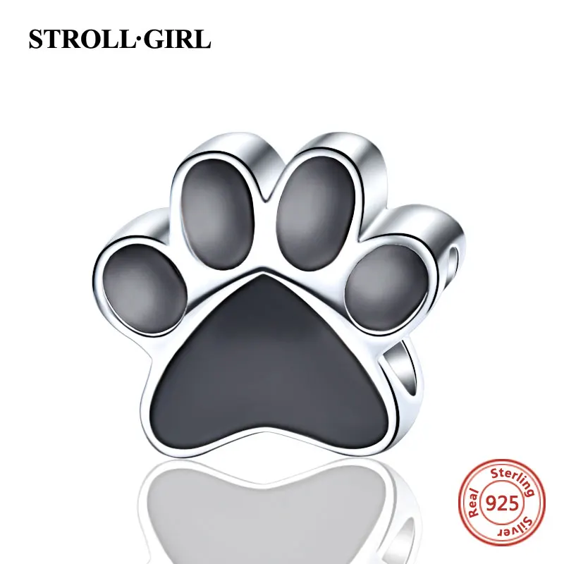 Прекрасный новый 925 стерлингового серебра в виде собаки из шармы форме следа ноги