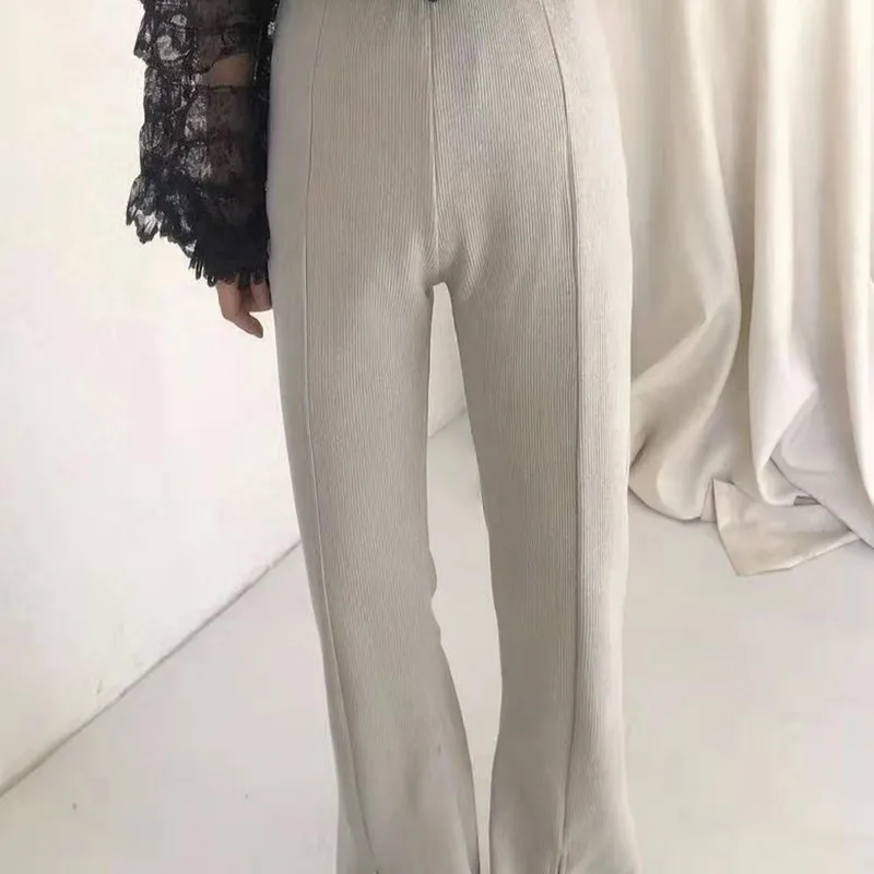 

ZAWAHIKI Mujer Pantalones Corduroy Split Solid High Waist Korean Style Pantalon Femme Straight 2021 Spring Autumn Woman Pants
