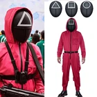 2021 горячая Распродажа Netflix ТВ кальмар игра NPC косплей костюм Взрослый красный комбинезон с капюшоном с поясом перчатки игра кальмар маска Хэллоуин костюм