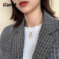 kinel 2020 new 925 sterling silver necklace korea personality geometry cutout 18k gold silver 925 necklace women jewelry