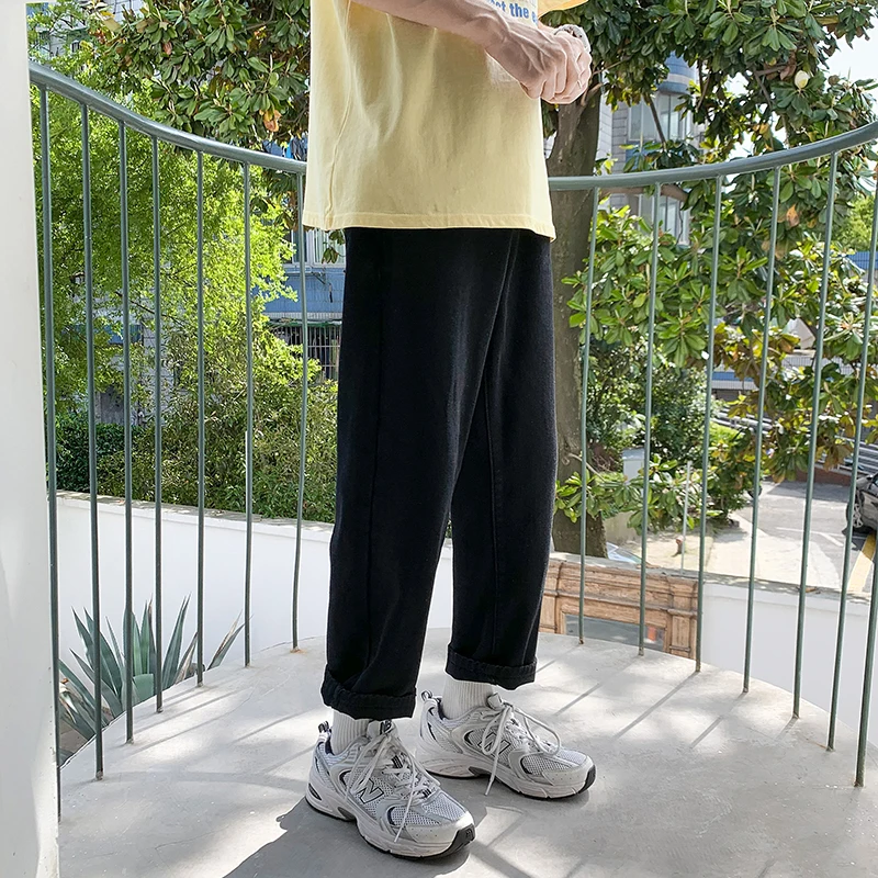 Summer Straight Jeans Men's Fashion Black Beige Biker Jeans Men Streetwear Loose Hip-hop Wide Leg Denim Trousers Mens M-2XL