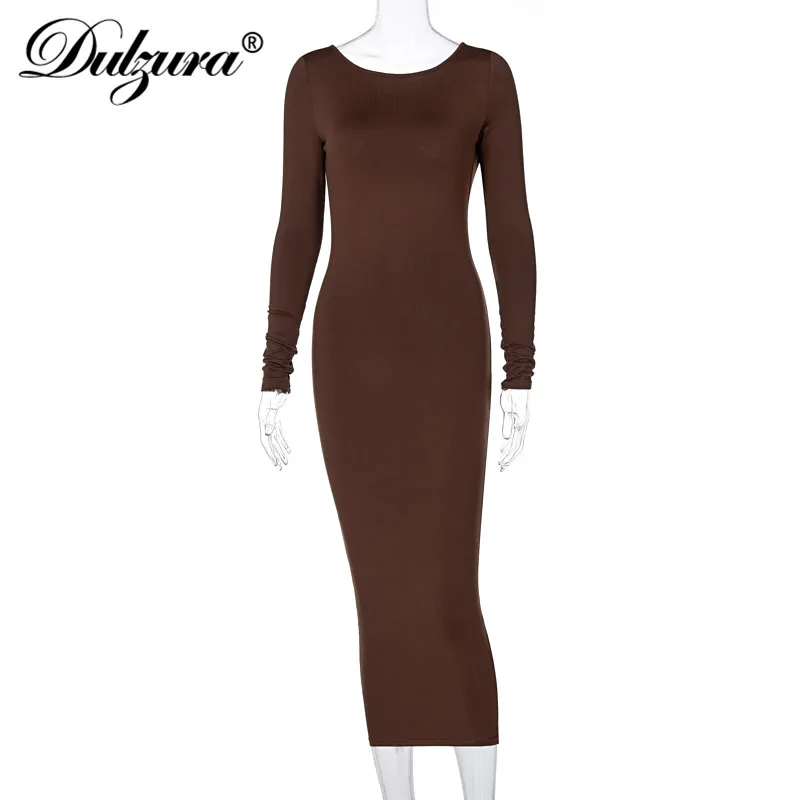

Dulzura Solid Women Long Sleeve Midi Dress Backless Bodycon Sexy Streetwear Party Club Elegant 2020 Autumn Winter Slim Basic